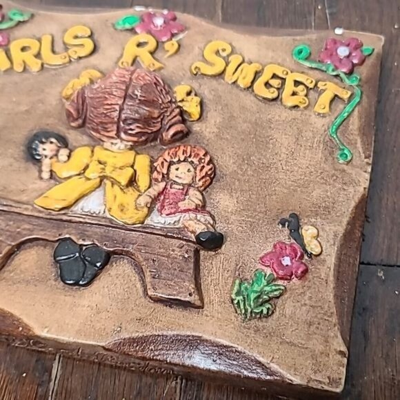 Vintage Handmade Girls are Sweet Plaster Grandmacore Wall Art - Picture 3 of 10